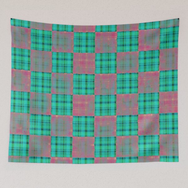 Item preview, Cuadros a cuadros descoloridos: verde azulado brillante y rosa designed and sold by Sunflowerstudio1.