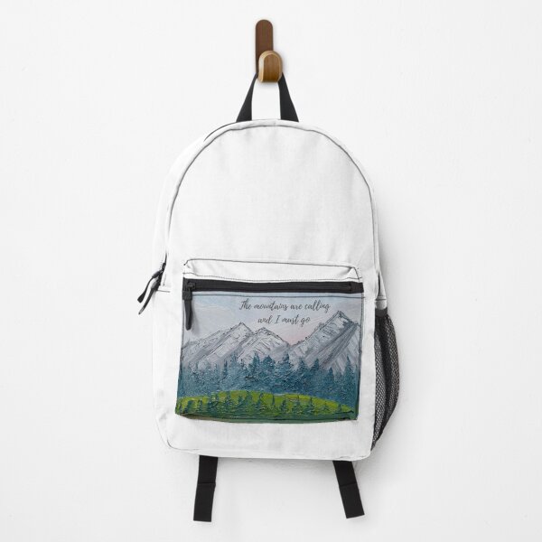 Item preview, "The mountains are calling and I must go" - John Muir w/ oil painting background designed and sold by Grace Feucht.