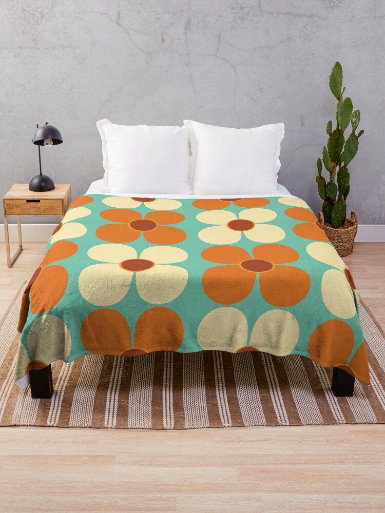 love with orange and blue vintage flower Throw Blanket by LV-creator