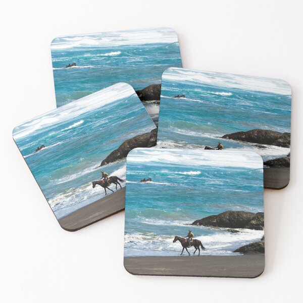 Item preview, Horseback riders from Ricochet Ridge Ranch enjoy Ten Mile Beach on the Pacific Coast in Fort Bragg, California designed and sold by OrcaNature.