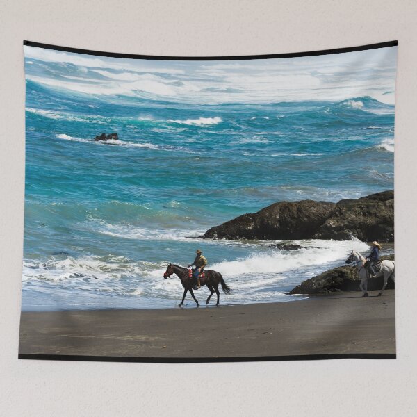 Item preview, Horseback riders from Ricochet Ridge Ranch enjoy Ten Mile Beach on the Pacific Coast in Fort Bragg, California designed and sold by OrcaNature.