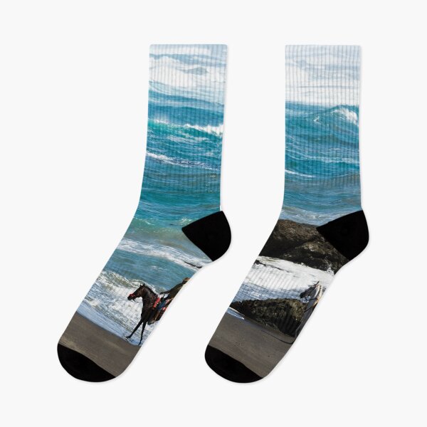 Item preview, Horseback riders from Ricochet Ridge Ranch enjoy Ten Mile Beach on the Pacific Coast in Fort Bragg, California designed and sold by OrcaNature.