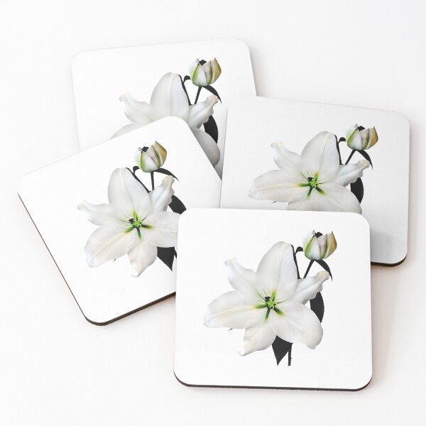 Item preview,  Single isolated White Madonna Lily with bud. designed and sold by sunnypicsoz.