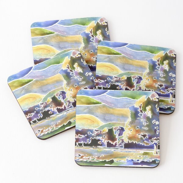 Item preview, Landscape watercolor painting.  Colorful landscape tree and forest watercolor artwork landscape painting designed and sold by rfoxphoto.