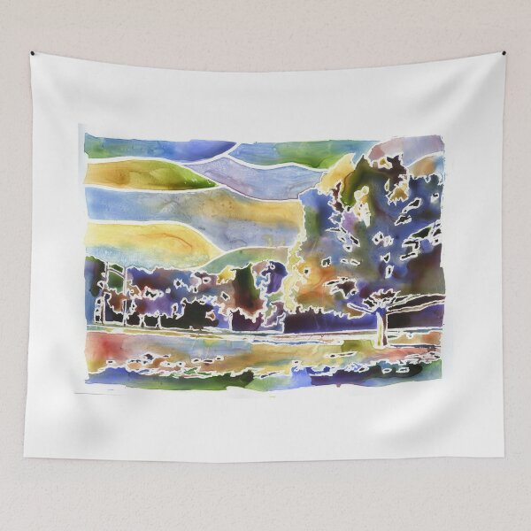 Item preview, Landscape watercolor painting.  Colorful landscape tree and forest watercolor artwork landscape painting designed and sold by rfoxphoto.
