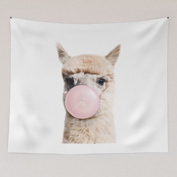 Item preview, Baby Alpaca Blowing Pink Bubble Gum, Baby Girl Nursery, Baby Animals Art Print by Synplus designed and sold by synplus.