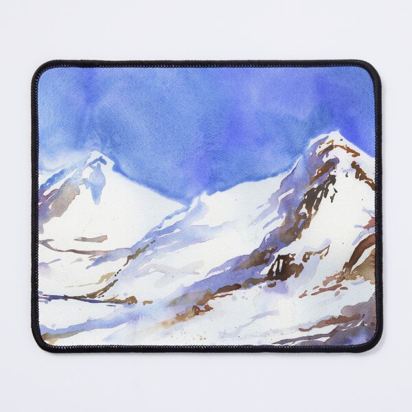 Item preview, Swiss Alps watercolor landscape painting.  Watercolor of snow covered mountains in Switzerland. designed and sold by rfoxphoto.