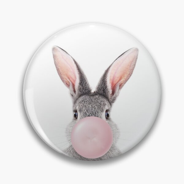 Artikelvorschau, Grauer Hase, der rosa Kaugummi bläst, Baby Mädchen, Kinder, Kinderzimmer, Tierbabys, Kunstdruck von Synplus entworfen und verkauft von synplus.
