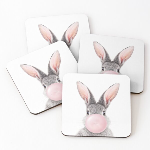 Item preview, Grey Bunny Blowing Pink Bubble Gum, Baby Girl, Kids, Nursery, Baby Animals Art Print by Synplus designed and sold by synplus.