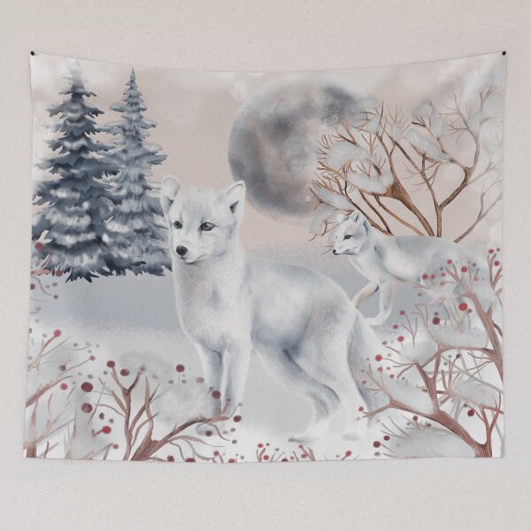 Item preview, Arctic Foxes in a Winter Paradise. Soft, crisp, cool, and soothing. designed and sold by Orianah.