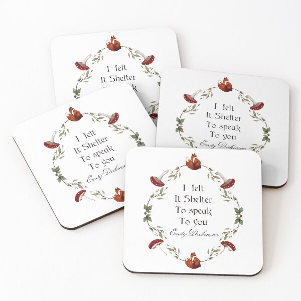 Item preview, Emily Dickinson Quote I Felt It Shelter To Speak To You Forest Watercolor Frame Red Fox Cottage Core Buttontop Mushrooms Red Berries designed and sold by Monica Laipple.
