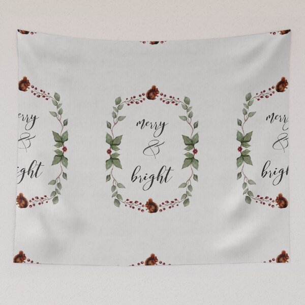 Item preview, Holiday Wreath Red Squirrels and Red Berries- Merry and Bright- Happy Quote designed and sold by Monica Laipple.