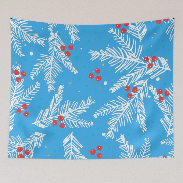 Item preview, Christmas Snowy Branches And Red Berries Aqua Pattern designed and sold by DEC02.