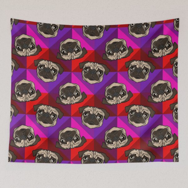 Item preview, Geometric Pug pattern in shades of red and purple / print- multi-directional version designed and sold by FivePugs.