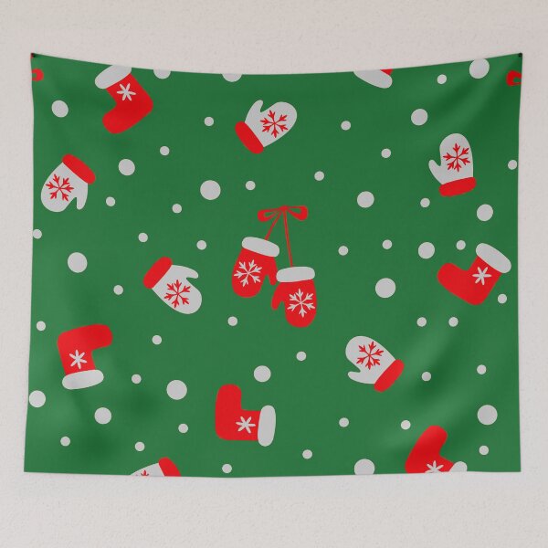 Item preview, Christmas Red Mittens Pattern On Holiday Green designed and sold by DEC02.