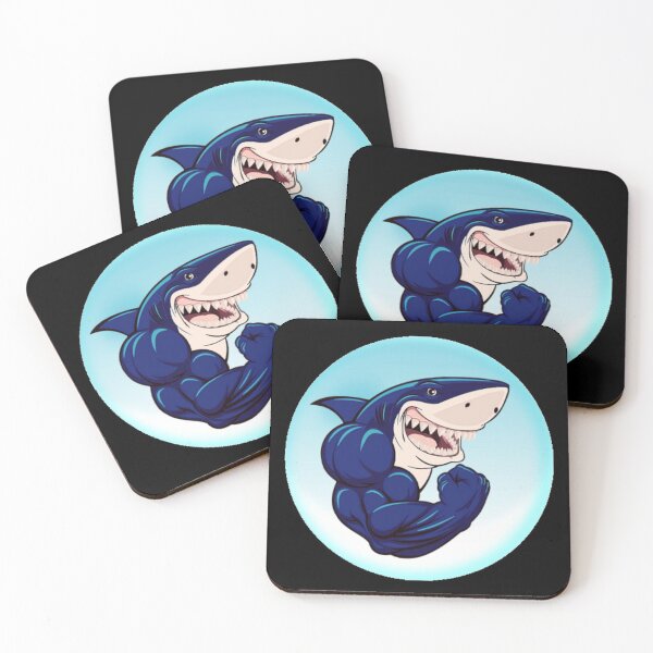 Item preview, BLUE MUSCULAR SHARK FLEXING BICEPS INSIDE A WATER BUBBLE  designed and sold by MrCreativeArts.