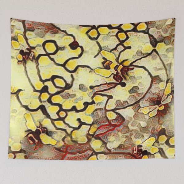 Item preview, wild bees, honey bees, honeycomb, endless pattern, monochrome, yellow, red,black designed and sold by Maria Mihailova.