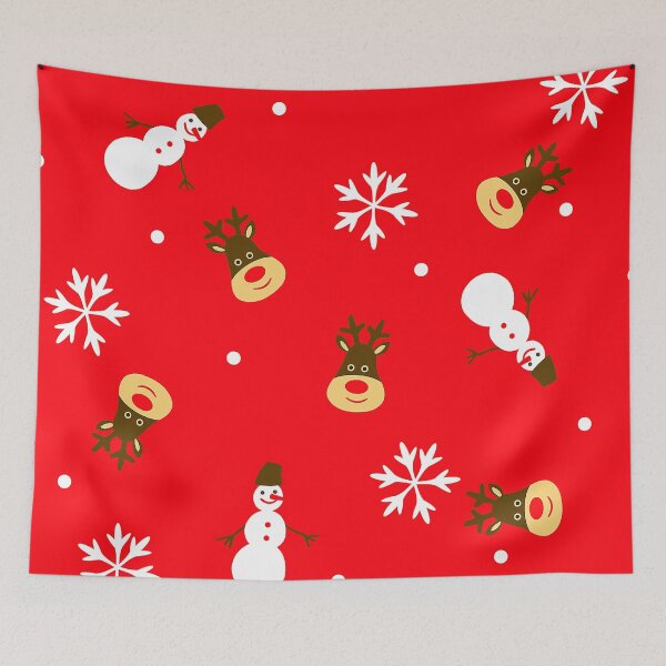 Item preview, Christmas Snowmen, Reindeer And Snowflakes Holiday Red Pattern designed and sold by DEC02.