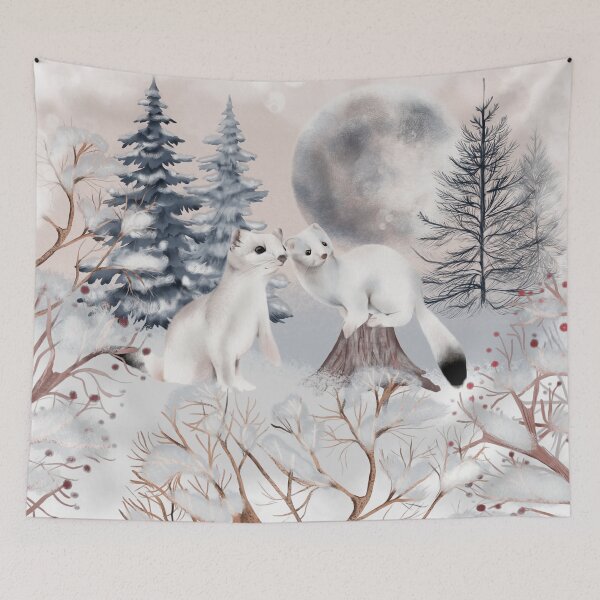 Item preview, Beautiful Snow Weasels in a Winter Paradise. Soft, cool and serene. designed and sold by Orianah.