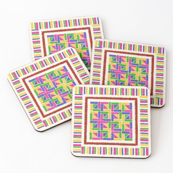 Item preview, Multicolored Geometric Mosaic Embroidery - Cream designed and sold by BilloRaani.