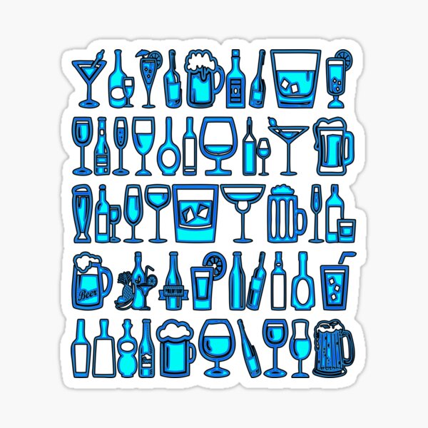 Happy Hour! Blue on Black Sticker
