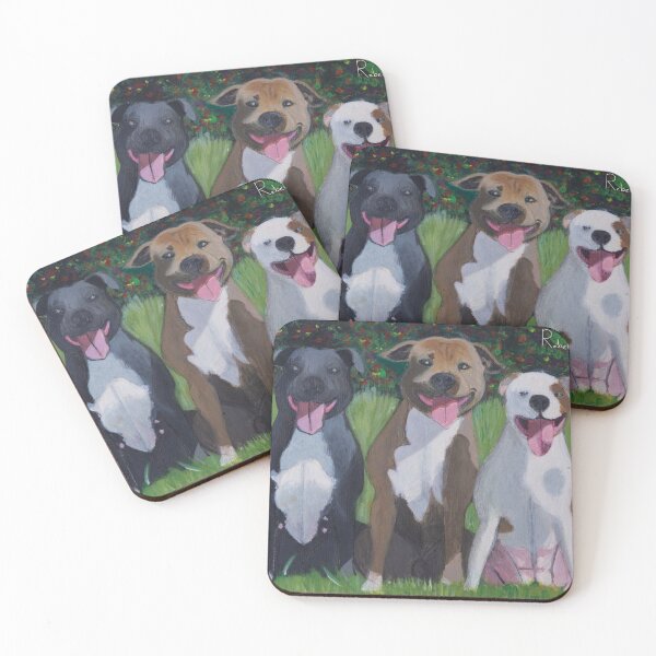 Item preview, Staffie sisters sitting in a row designed and sold by Rebekah Gavra.