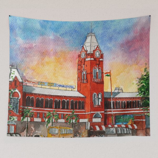 Item preview, Puratchi Thalaivar Dr. M.G. Ramachandran Central Railway Station AKA Chennai Central Railway Station, India designed and sold by UrbanSageArt.