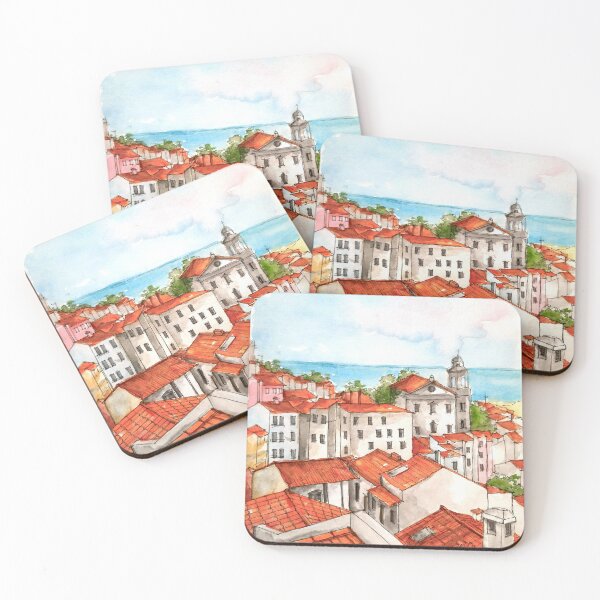 Item preview, Alfama old town watercolor painting designed and sold by UrbanSageArt.