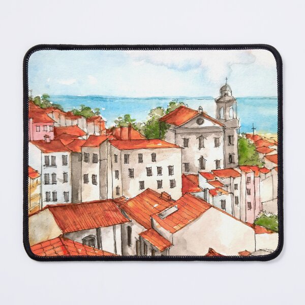 Item preview, Alfama old town watercolor painting designed and sold by UrbanSageArt.