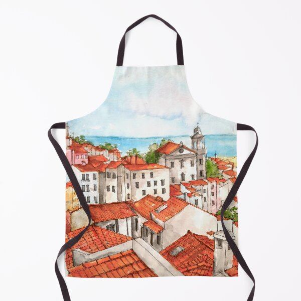 Item preview, Alfama old town watercolor painting designed and sold by UrbanSageArt.