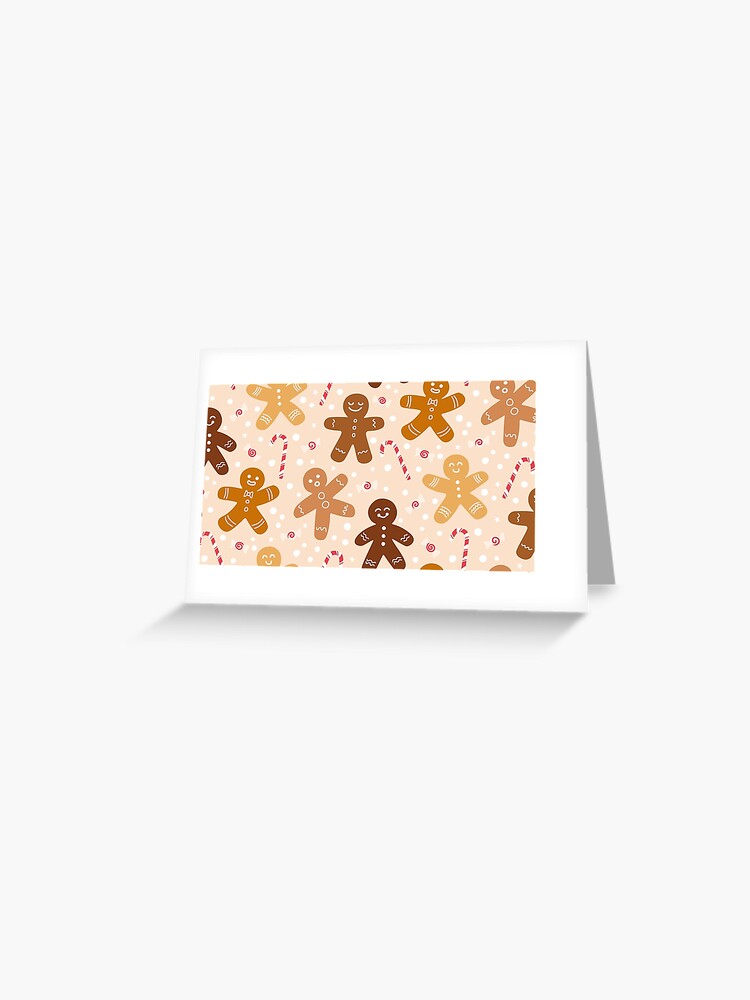 Happy Gingerbread Men - Candy Cane Ecru Greeting Card for Sale by