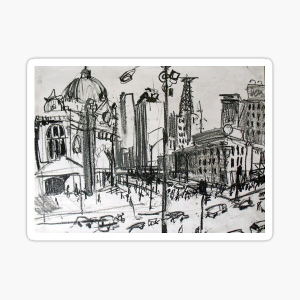 Rapid Sketch of Flinders Street, Melbourne Sticker