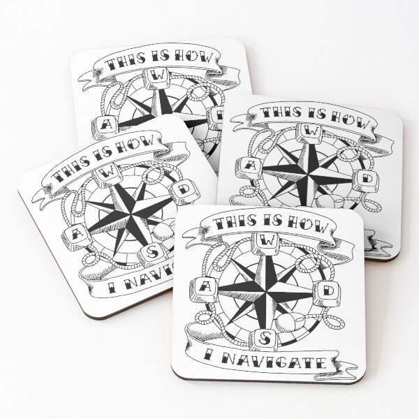 Item preview, WSAD gamer compass in retro style black designed and sold by naligmaDesign.
