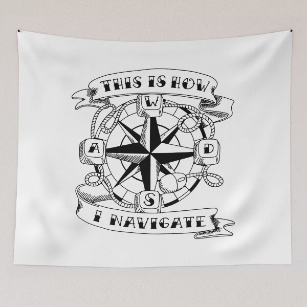 Item preview, WSAD gamer compass in retro style black designed and sold by naligmaDesign.