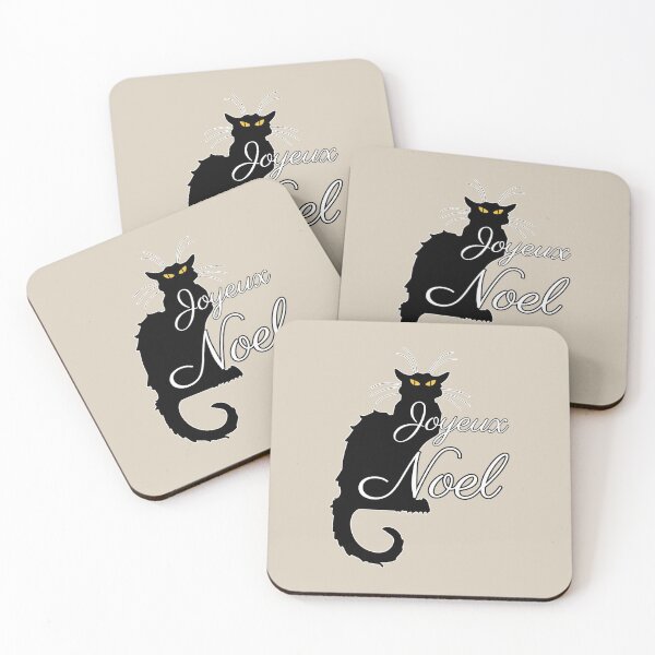 Item preview, Joyeux Noel Merry Christmas Black French Cat le chat noir Xmas Slogan Design designed and sold by TrulyEpoque.