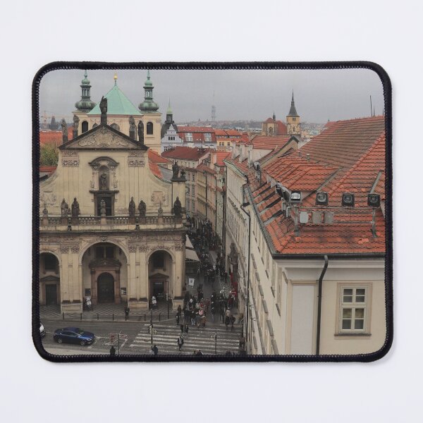 Item preview, Autumnal landscape - Prague - view of the city - European architecture - Church - red, yellow, brown, green, pink designed and sold by AlessiaCar.