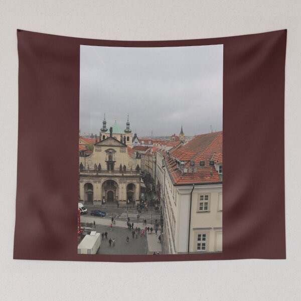 Item preview, Autumnal landscape - Prague - view of the city - European architecture - Church - red, yellow, brown, green, pink designed and sold by AlessiaCar.