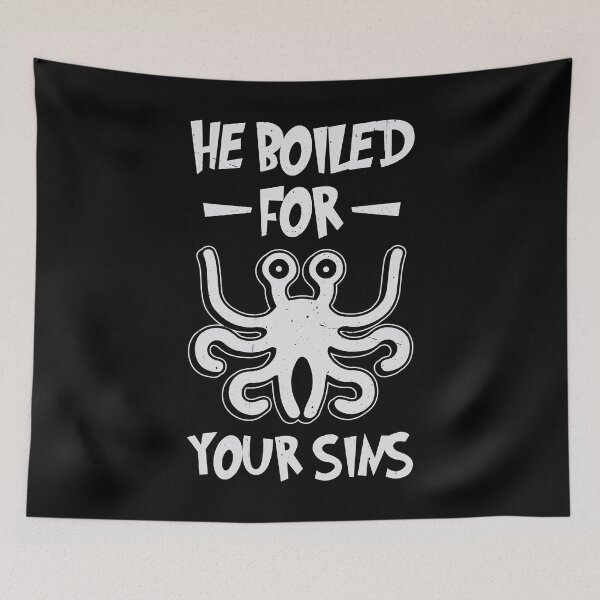 Item preview, He boiled for our sins flying Spaghetti Monster Pastafari designed and sold by Arneeeeee.