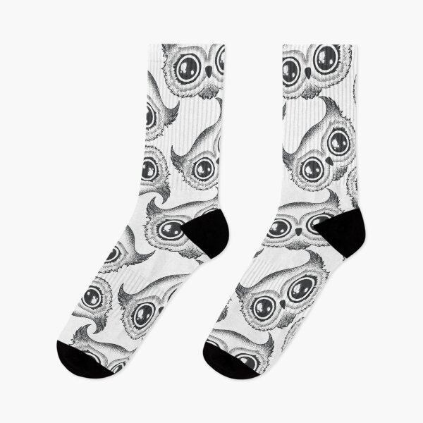 Item preview, Black and white hand drawn owls seamless pattern designed and sold by DarianaArt.