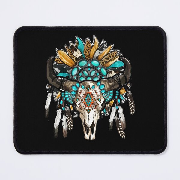 Item preview, Western Boho Sunflowers Turquoise Cow Bull Skull designed and sold by Dressed For  Duty.