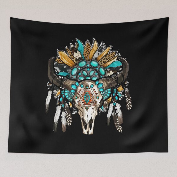 Item preview, Western Boho Sunflowers Turquoise Cow Bull Skull designed and sold by Dressed For  Duty.