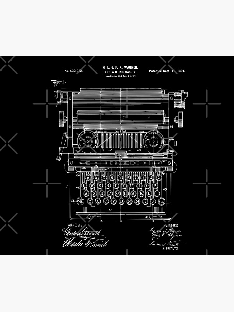 "Typewriter Machine Vintage Patent Drawing 1899" Poster for Sale by