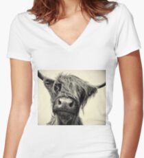 Highland Cow Women's Fitted V-Neck T-Shirt
