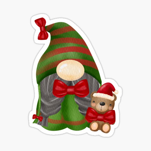 Funny Cute Christmas Gnome And Teddy Bear Best Friends  Sticker