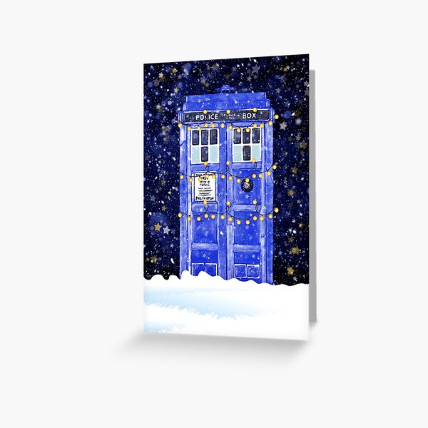 Item preview, Blue Police Box With Christmas Lights Snow and Stars designed and sold by orionlodubyal.