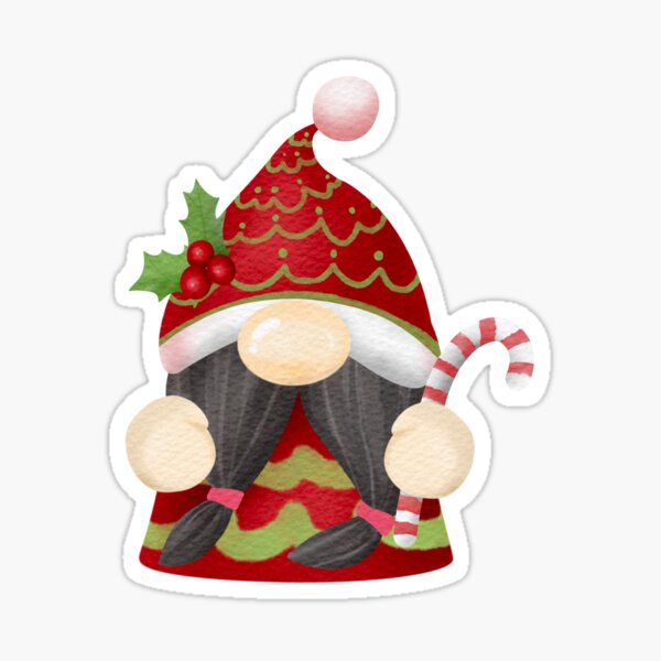 Super Cute Funny Christmas Gnome With Candy Artwork Sticker
