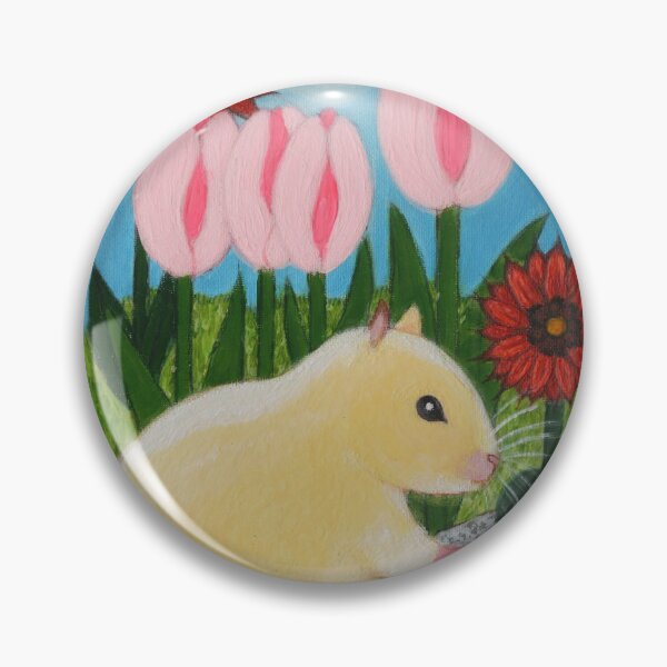 Artikelvorschau, Syrischer Hamster mit rosa Tulpen entworfen und verkauft von Rebekah Gavra.