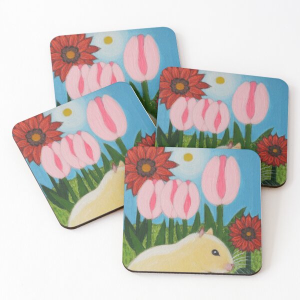 Item preview, Syrian hamster with pink tulips designed and sold by Rebekah Gavra.