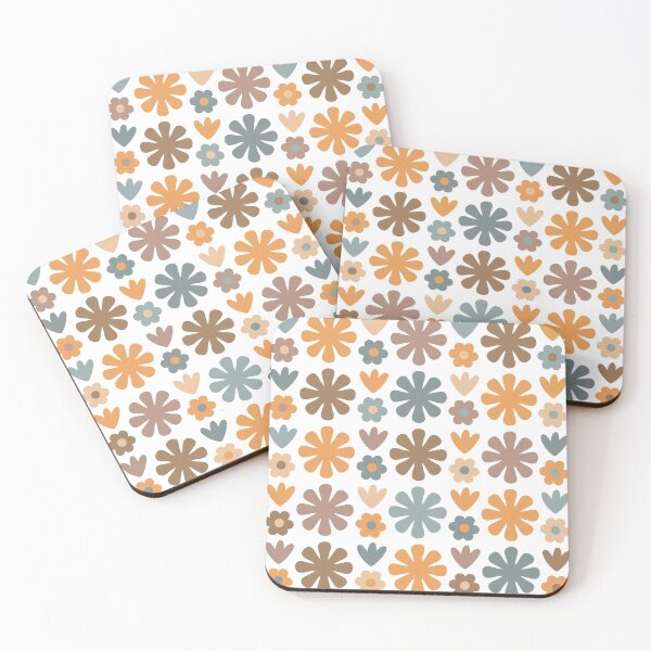 Item preview, Scandi Floral Grid Retro Flower Pattern in Muted Orange, Slate Blue, Brown, Blush, and White designed and sold by kierkegaard.