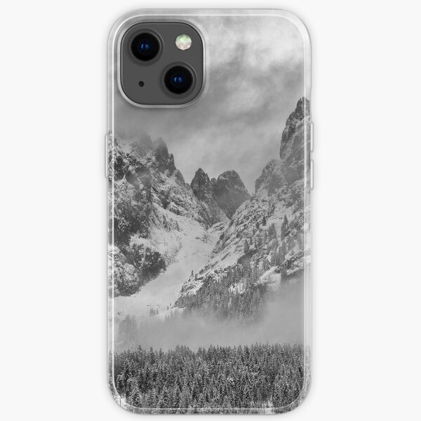 Wilder Kaiser with clouds and wafts of fog in a wintry mood iPhone Soft Case